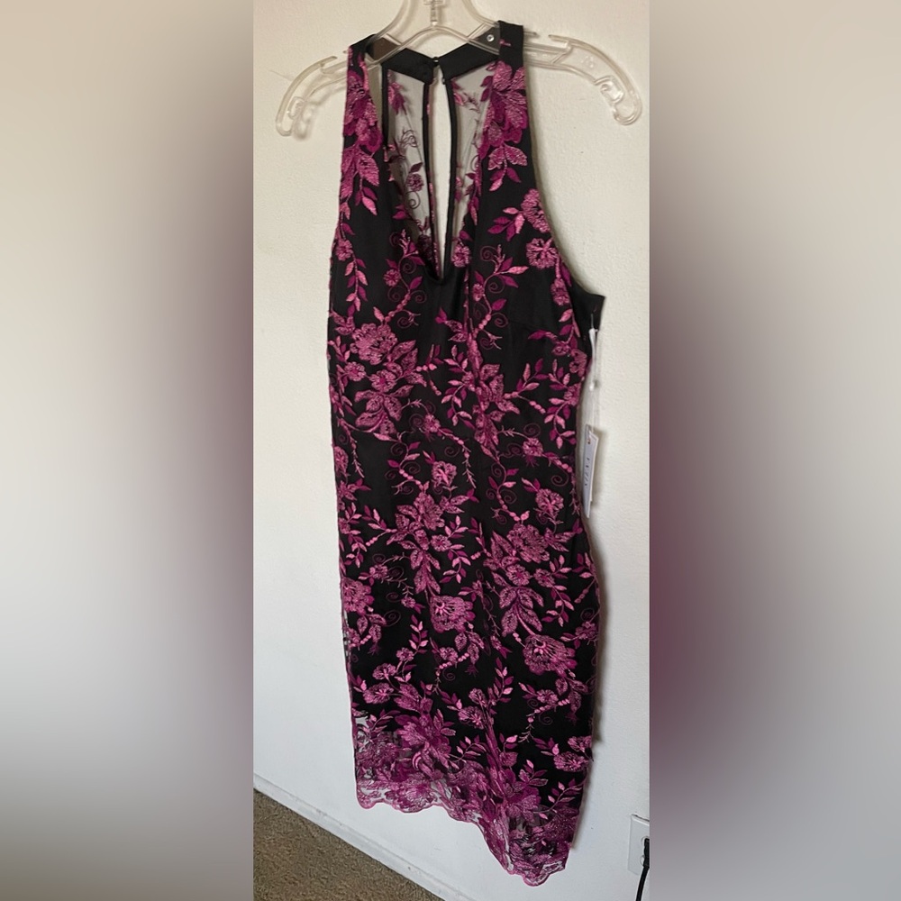 Siena Black Dress with Pink Floral Embroidery